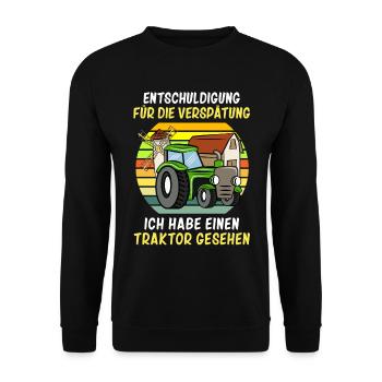Entschuldigung das ich zu spät bin Traktor Kinder - Unisex Pullover - Schwarz - Vorne - Alina (178cm) & Michal (187cm)