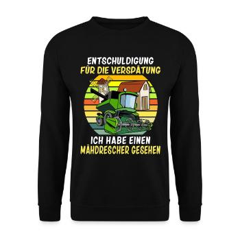 Entschuldigung das ich zu spät bin Mähdrescher - Unisex Pullover - Schwarz - Vorne - Alina (178cm) & Michal (187cm)
