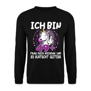 50. Geburtstag Einhorn 50 Jahre 50. Jubiläum Fun - Unisex Pullover - Schwarz - Vorne - Alina (178cm) & Michal (187cm)