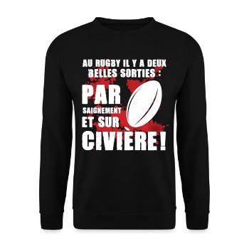 Cadeau rugby citation message sang guerre combat - Sweat-shirt Unisexe - noir - Devant - Alina (178cm) & Michal (187cm)
