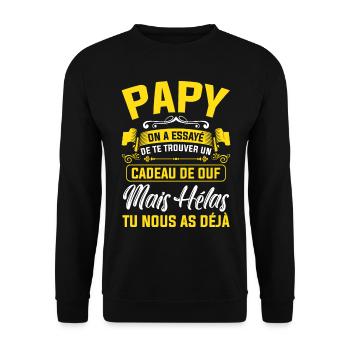 grand père cadeau de ouf mais tu nous as déjà papy - Sweat-shirt Unisexe - noir - Devant - Alina (178cm) & Michal (187cm)