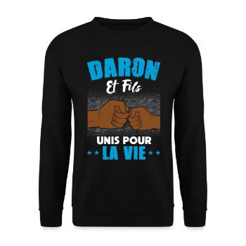 Daron fils unis pour la vie fête des pères check - Sweat-shirt Unisexe - noir - Devant - Alina (178cm) & Michal (187cm)
