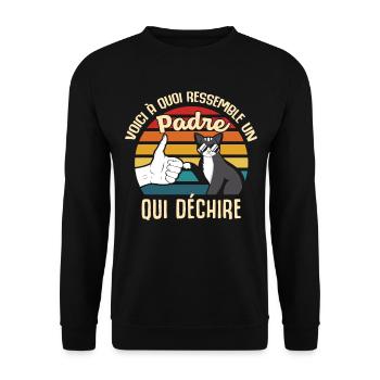 Padre papa cadeau propriétaire chats lunettes cool - Sweat-shirt Unisexe - noir - Devant - Alina (178cm) & Michal (187cm)