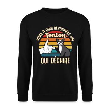 tonton cadeau propriétaire chats lunettes oncle - Sweat-shirt Unisexe - noir - Devant - Alina (178cm) & Michal (187cm)