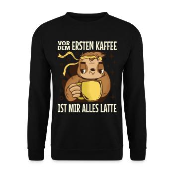 Vor Dem Ersten Kaffee Ist Alles Latte Faultier - Unisex Pullover - Schwarz - Vorne - Alina (178cm) & Michal (187cm)