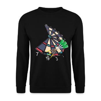 Dartscheibe mit Pfeilen, im Vintage Polygon Design - Unisex Pullover - Schwarz - Vorne - Alina (178cm) & Michal (187cm)
