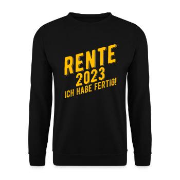 Rente Ruhestand Pension Abschied 2023 Geschenkidee - Unisex Pullover - Schwarz - Vorne - Alina (178cm) & Michal (187cm)