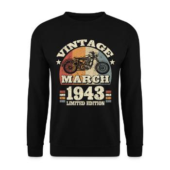 80. Geburtstag - März 1943 - 80 Jahre alt - Unisex Pullover - Schwarz - Vorne - Alina (178cm) & Michal (187cm)