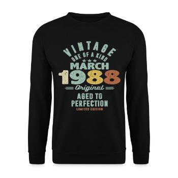 März 1988 - 35 Jahre alt - 35. Geburtstag - Unisex Pullover - Schwarz - Vorne - Alina (178cm) & Michal (187cm)