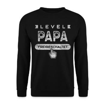 Frischgebackener Papa, Level Papa - Unisex Pullover - Schwarz - Vorne - Alina (178cm) & Michal (187cm)