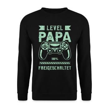 Für Papa zur Geburt, Level Papa, Game Controller - Unisex Pullover - Schwarz - Vorne - Alina (178cm) & Michal (187cm)