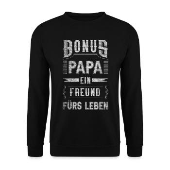 Bonus Papa Spruch, klassischer Vintage-Look - Unisex Pullover - Schwarz - Vorne - Alina (178cm) & Michal (187cm)