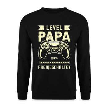 Frischgebackener Papa, Level Papa, Game Controller - Unisex Pullover - Schwarz - Vorne - Alina (178cm) & Michal (187cm)
