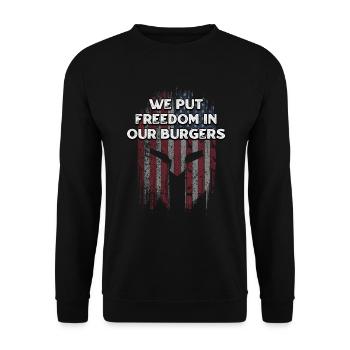 We Put Freedom in Our Burgers Proud American - Unisex Sweatshirt - black - Front - Alina (178cm) & Michal (187cm)