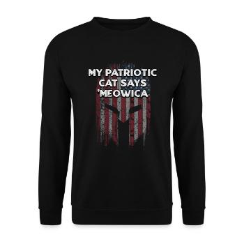 Meine patriotische Katze sagt Meowica stolze Amerikanerin - Unisex Pullover - Schwarz - Vorne - Alina (178cm) & Michal (187cm)