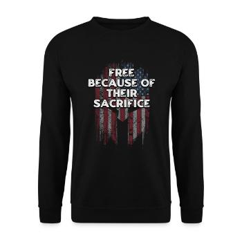Free Because of Their Sacrifice Proud Patriotic - Unisex Sweatshirt - black - Front - Alina (178cm) & Michal (187cm)