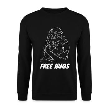 Free Hugs - Frau mit Hund - Unisex Pullover - Schwarz - Vorne - Alina (178cm) & Michal (187cm)