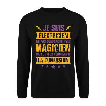 Fête des pères électricien cadeau humour magicien - Sweat-shirt Unisexe - noir - Devant - Alina (178cm) & Michal (187cm)