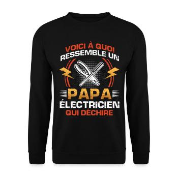 Cadeau fête des pères électricien papa qui déchire - Sweat-shirt Unisexe - noir - Devant - Alina (178cm) & Michal (187cm)