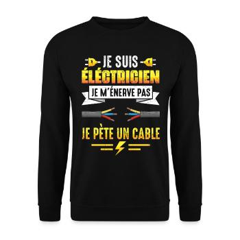 Cadeau électricien je pète un cable humour papa - Sweat-shirt Unisexe - noir - Devant - Alina (178cm) & Michal (187cm)