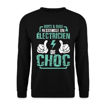 cadeau électricien de choc citation humoristique - Sweat-shirt Unisexe - noir - Devant - Alina (178cm) & Michal (187cm)