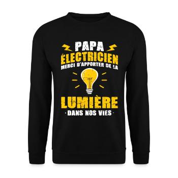 Idée cadeau papa humour fête des pères électricien - Sweat-shirt Unisexe - noir - Devant - Alina (178cm) & Michal (187cm)