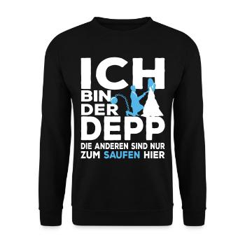 Lustiger JGA Junggesellenabschied Ich Bin Der Depp - Unisex Pullover - Schwarz - Vorne - Alina (178cm) & Michal (187cm)