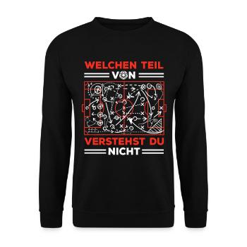 Fußball Spruch Lustig Welchen Teil Verstehst Du - Unisex Pullover - Schwarz - Vorne - Alina (178cm) & Michal (187cm)