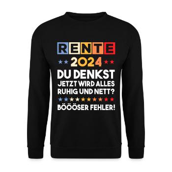 Rente 2024 Rentner Rentnerin Witzige Sprüche - Unisex Pullover - Schwarz - Vorne - Alina (178cm) & Michal (187cm)