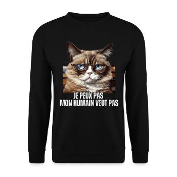 Je peux pas mon humain veut pas lunette chat - Sweat-shirt Unisexe - noir - Devant - Alina (178cm) & Michal (187cm)