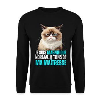 Je suis magnifique normal je tiens de ma - Sweat-shirt Unisexe - noir - Devant - Alina (178cm) & Michal (187cm)
