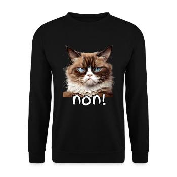 portrait chat en colère non ! humoristique mème - Sweat-shirt Unisexe - noir - Devant - Alina (178cm) & Michal (187cm)