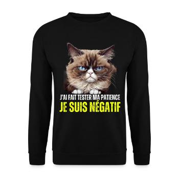 J'ai fait tester ma patience je suis négatif chat - Sweat-shirt Unisexe - noir - Devant - Alina (178cm) & Michal (187cm)