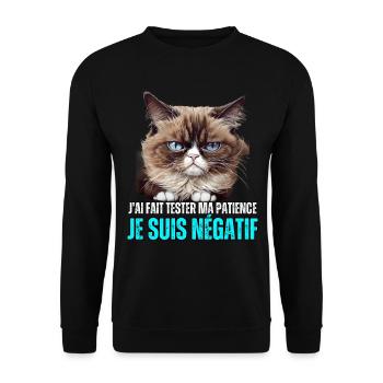 J'ai fait tester ma patience je suis négatif chat - Sweat-shirt Unisexe - noir - Devant - Alina (178cm) & Michal (187cm)