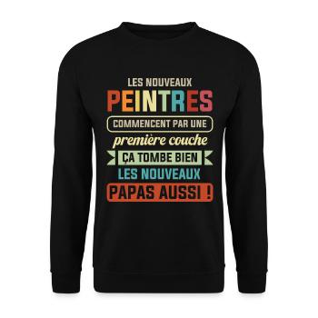 Annonce Grossesse Papa Peintre Bâtiment Humour - Sweat-shirt Unisexe - noir - Devant - Alina (178cm) & Michal (187cm)