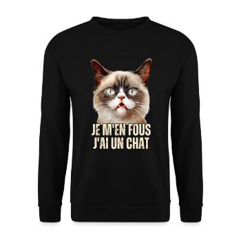 Je m'en fou j'ai un chat cadeau Humour memes chats - Sweat-shirt Unisexe - noir - Devant - Alina (178cm) & Michal (187cm)