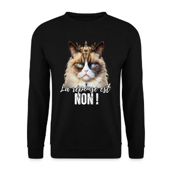 Cadeau Humour chat meme sarcasme c'est non ! - Sweat-shirt Unisexe - noir - Devant - Alina (178cm) & Michal (187cm)