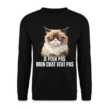 Je peux pas mon chat veut pas humour memes chats - Sweat-shirt Unisexe - noir - Devant - Alina (178cm) & Michal (187cm)