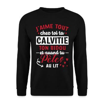 Cadeau Saint Valentin Homme Chauve - Sweat-shirt Unisexe - noir - Devant - Alina (178cm) & Michal (187cm)