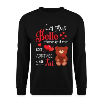 Cadeau Saint Valentin Homme Femme humour Ourson - Sweat-shirt Unisexe - noir - Devant - Alina (178cm) & Michal (187cm)