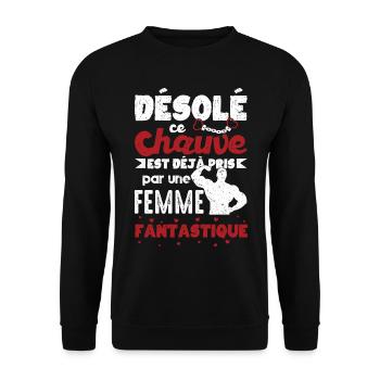 Cadeau Saint Valentin Homme Chauve Humour Coeur - Sweat-shirt Unisexe - noir - Devant - Alina (178cm) & Michal (187cm)