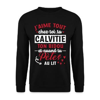 Cadeau Saint Valentin Homme Chauve Humour Péter - Sweat-shirt Unisexe - noir - Devant - Alina (178cm) & Michal (187cm)
