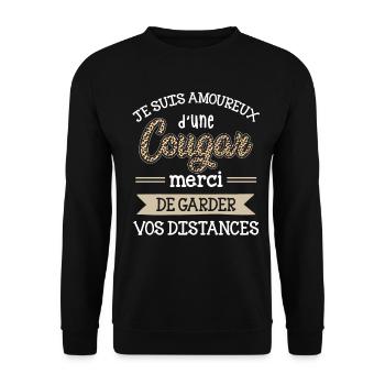 Cadeau Saint Valentin Homme Humour Femme Cougar - Sweat-shirt Unisexe - noir - Devant - Alina (178cm) & Michal (187cm)
