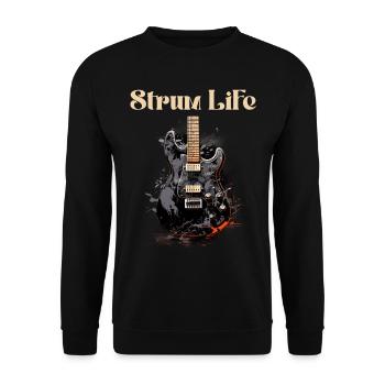 Strum Life Lustiges Zitat Gitarrenlehrer - Unisex Pullover - Schwarz - Vorne - Alina (178cm) & Michal (187cm)