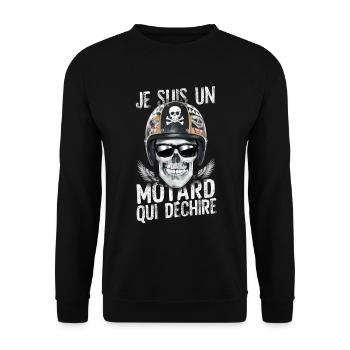 Je suis un motard qui déchire tête de mort fête - Sweat-shirt Unisexe - noir - Devant - Alina (178cm) & Michal (187cm)