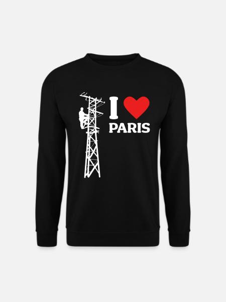 I Love Paris Lustige Elektriker Strommast Strom - Unisex Pullover - Schwarz