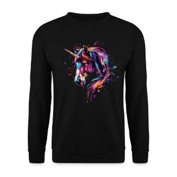 Einhorn-Splash-Art - Unisex Pullover - Schwarz - Vorne - Alina (178cm) & Michal (187cm)