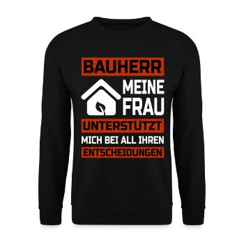 Bauherr Meine Frau unterstützt mich Richtfest - Unisex Pullover - Schwarz - Vorne - Alina (178cm) & Michal (187cm)