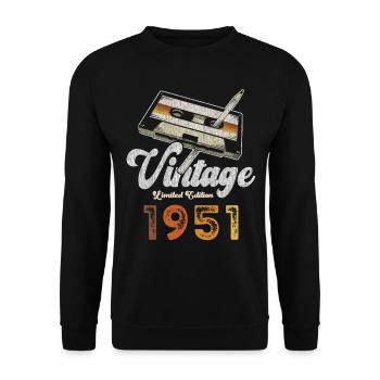 Vintage 1951 Geburtstag Kassette Bleistift - Unisex Pullover - Schwarz - Vorne - Alina (178cm) & Michal (187cm)