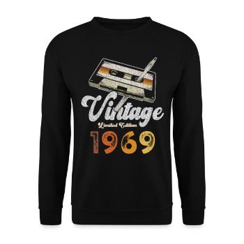 Vintage 1969 Geburtstag Kassette Bleistift - Unisex Pullover - Schwarz - Vorne - Alina (178cm) & Michal (187cm)